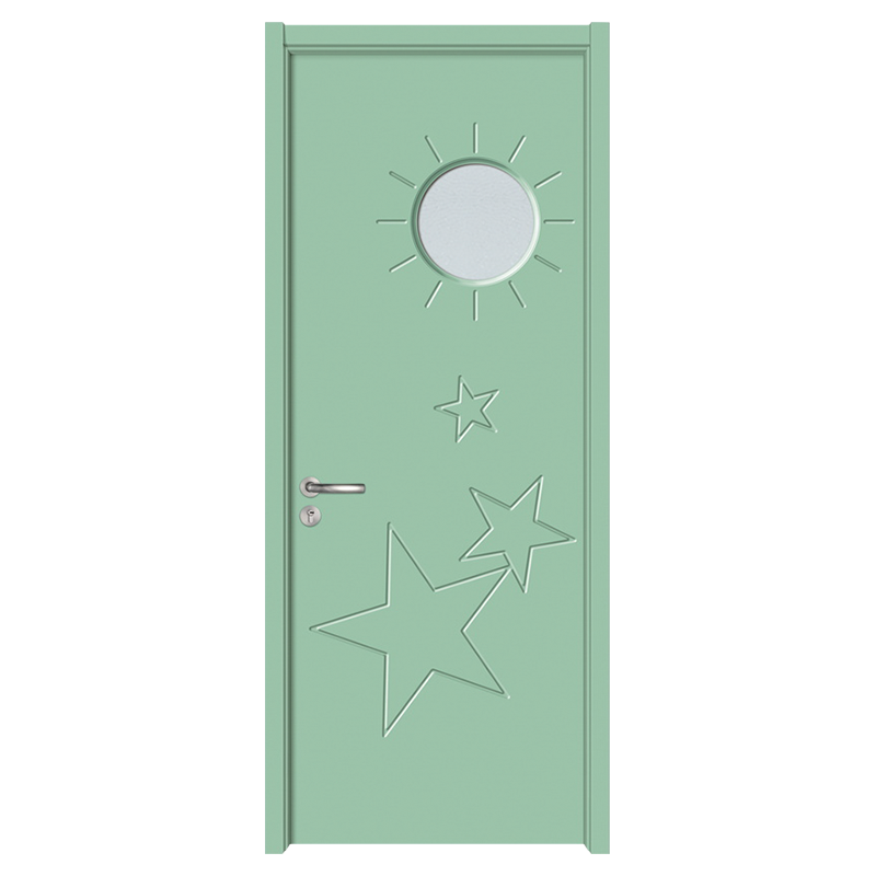 GA20-113B الأخضر الكرتون PVC باب غرفة منحوتة زجاج الباب الخشبي